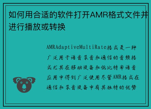 如何用合适的软件打开AMR格式文件并进行播放或转换
